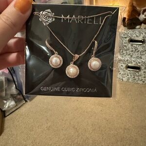 Rose Gold,  Pearl, and Real Cubic Zirconia Jewelry Set